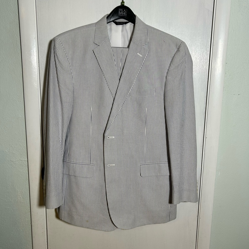 Jos A Bank seersucker suit. Tailored fit.
